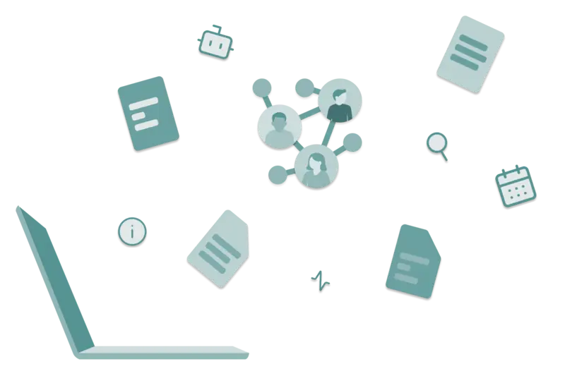 full static visual of the laptop with items floating around